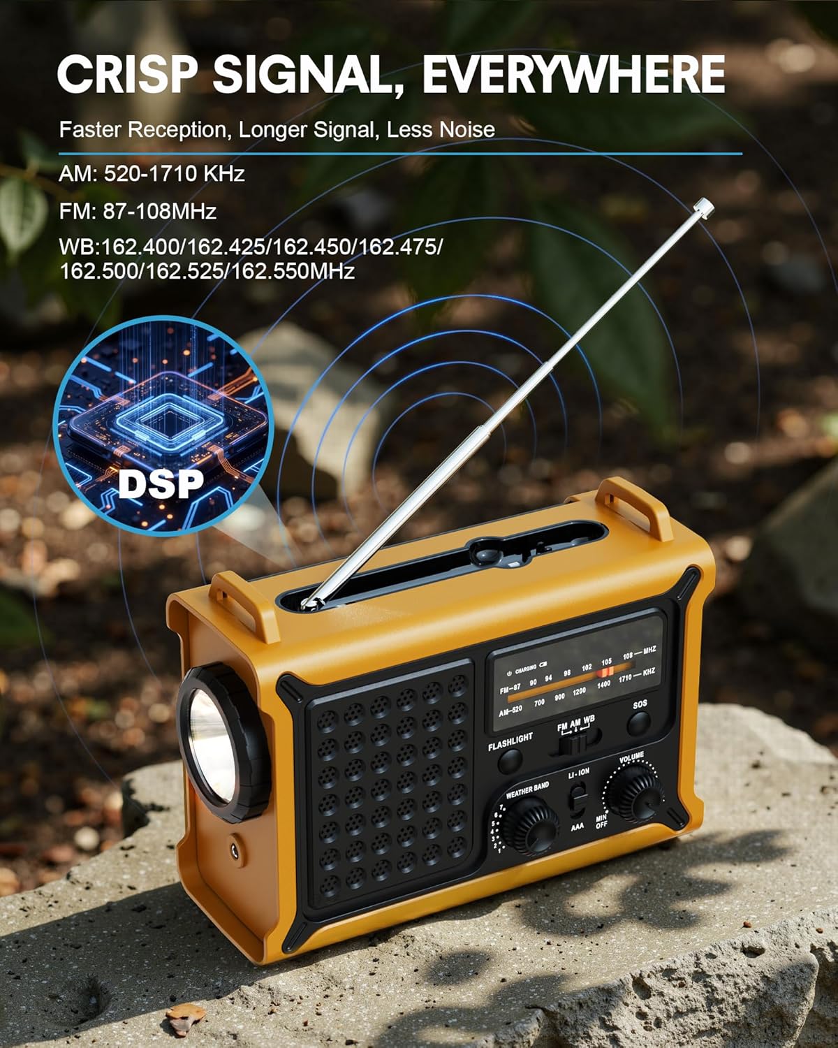 Skiennix Hand Crank Emergency Radio - Solar Powered with 12000mAh Power Bank & NOAA Alerts | LED Flashlight & Reading Lamp for Survival