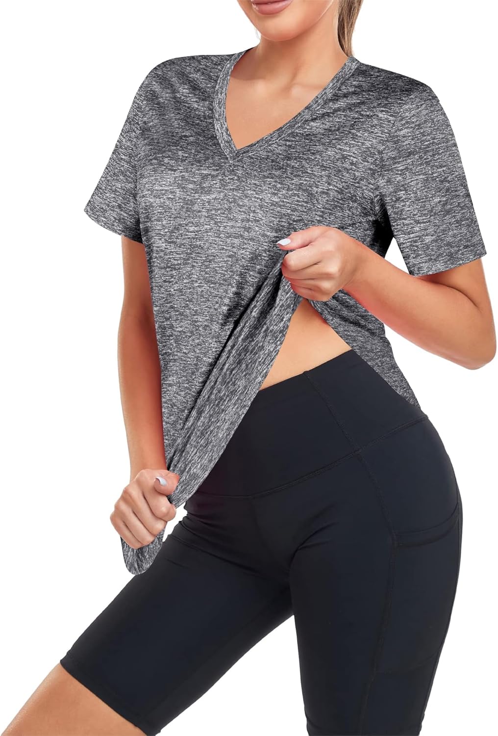 Skiennix Women's V-Neck Workout Shirt - Loose Fit Dry Fit Yoga & Gym Top | Comfortable Exercise Tee