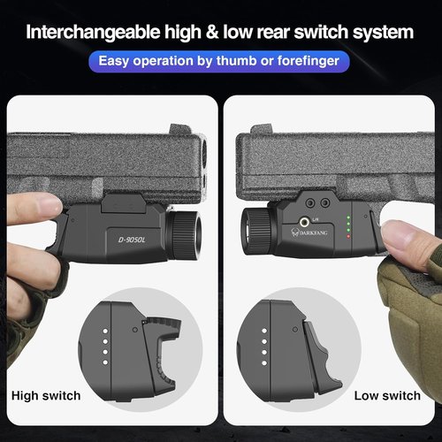 DARKFANG Tactical Weapon Light - 1000 Lumen Laser Combo with High/Low Rear Switches for Glock & Picatinny Rail