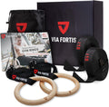 VIA Fortis® Premium Wooden Gym Rings - Extra Wide Straps & Workout Guide for Calisthenics | Crossfit