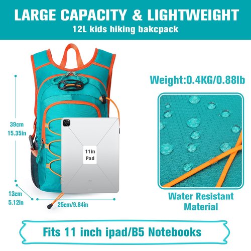 Unineovo 12L Kids Hiking Backpack, Small Hydration Backpack, Waterproof Kids Camping Daypack 5-12, No Water Bladder…