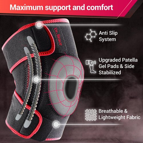 Dr. Brace Elite Knee Brace - Maximum Pain Support with Side Stabilizers & Gel Pads | X-Large, Sunrise
