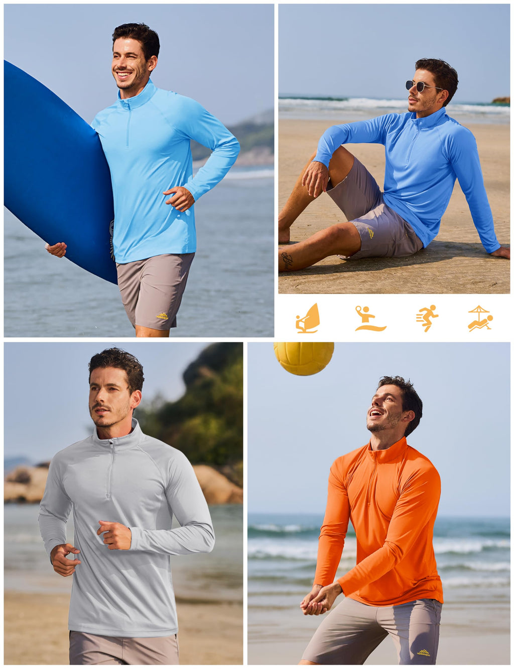 TACVASEN Athletic Quarter Zip Pullover Shirts for Men Running Shirts Quick Dry Sun Protection Sun Long Sleeve Beach UPF50+ T-Shirts Light Green