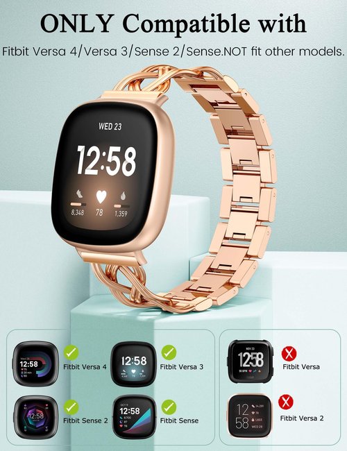 TOYOUTHS Metal Band Compatible with Fitbit Versa 4/Versa 3/Sense 2/Sense Bands Women, Celtic Stainless Steel Strap Dressy Bracelet Designer Pretty Wristband