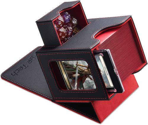 Mage Tech Card Deck Box for MTG Commander - Patented Design, Holds 100 Double-Sleeved Cards | Black/Red