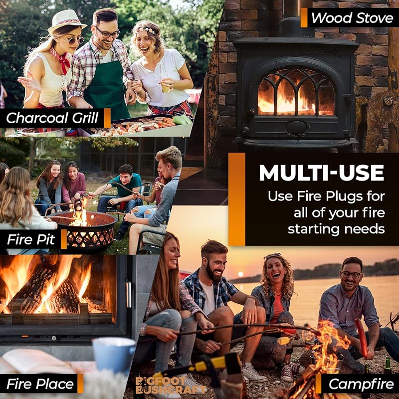 Bigfoot Bushcraft Non-Toxic Waterproof Fire Plugs - 50 Pack, 5+ Minute Burn, USA Made