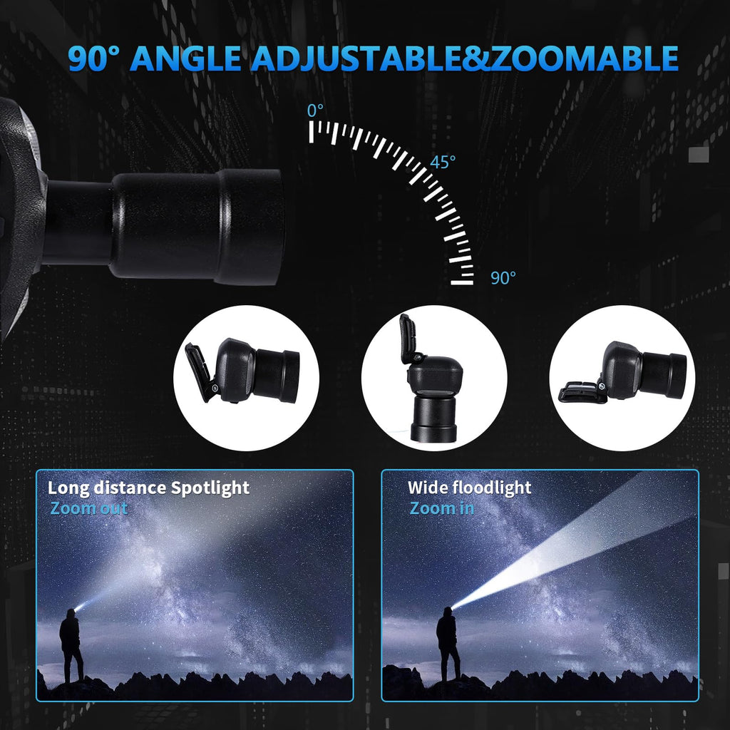 VAVOFO LED Headlamp 2400mAh Rechargeable, 2000 Lumen Bright, Zoomable, Waterproof Outdoor Headlight Flashlight with Stepless Dimming, Lightweight, Adjustable Headband, 5 Modes for Camping, Hiking