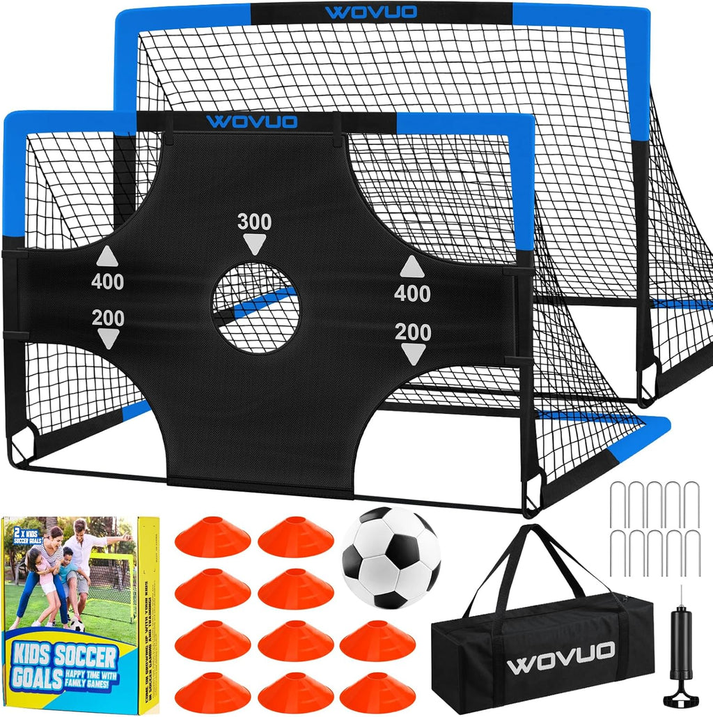 Skiennix Kids Soccer Goals - Portable 6x4 ft Training Set with Target, Ball & Cones for Ages 3-14