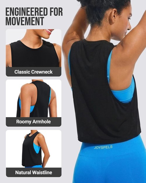 JOYSPELS Workout Tank Tops for Women - Ice Silk Quick-Dry Athletic Crop Top | Loose Fit Yoga & Gym Shirt