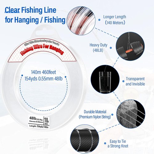 Acejoz Clear Fishing Wire - 656FT Strong Nylon String Supports 40 Pounds for Balloon Garland Decor