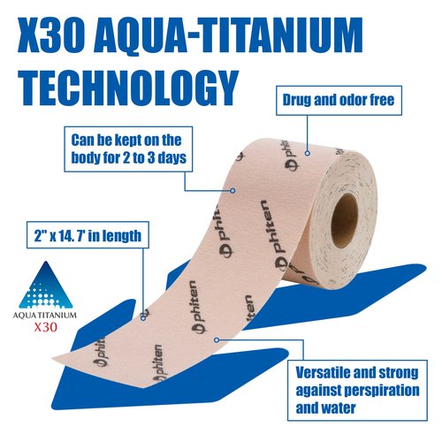 Phiten X30 Titanium Power Tape Sport Roll, Beige, 2" X 14.7', (Model: PU754329)