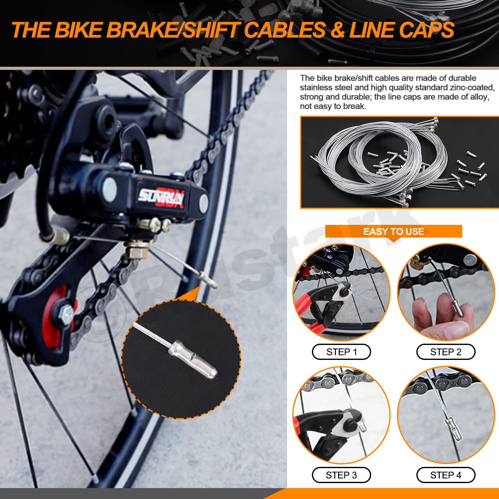 Rustark Stainless Steel Bike Cable Cutter and Brake Housing Cable Kit with End Caps and O-Rings for Mountain and Road Bikes