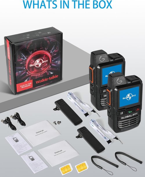 GlobalPTT 2-Pack Walkie Talkies - Rechargeable PTT Two-Way Radios with Unlimited Range | Long Range Communication