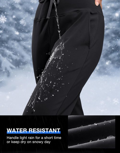 G Gradual Women's Fleece Lined Joggers with Zipper Pocket Water Resistant Running Hiking Pants Winter Warm Thermal Sweatpants Black M