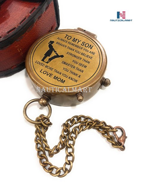 Antique Brass Compass Personalized Compass with Case, Gift for Son, to My Son Gifts, Mom to Son Gift