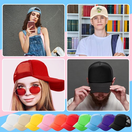 Hercicy 40 Pack Sublimation Blank Trucker Hat Bulk Baseball Cap Adjustable Mesh Unisex Polyester Hat Heat Transfer (Assorted Colors,Adult)