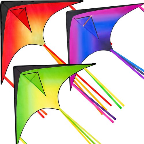 JOYIN Large Delta Kite - Easy to Fly Gradient Rainbow Design | 3 Packs for Kids & Adults