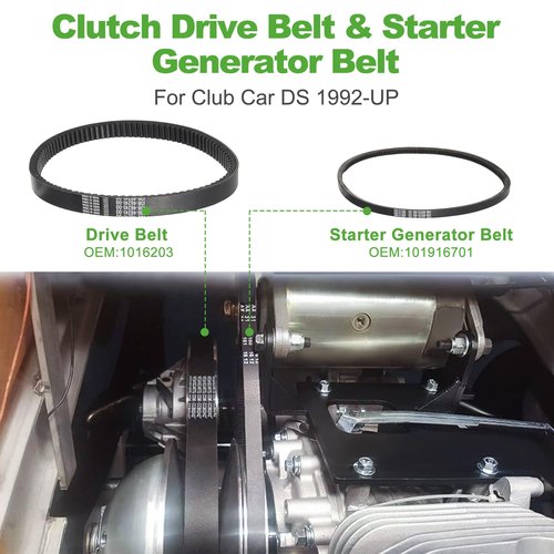 10L0L Golf Cart DS Tune Up Kit W/Clutch Drive & Generator Belt for Club Car DS Gas 1992-2004 Golf Cart with FE290, FE350 Kawasaki, Air & Oil Fuel Filters Spark Plug, Replaces OEM 1025582, 101916701