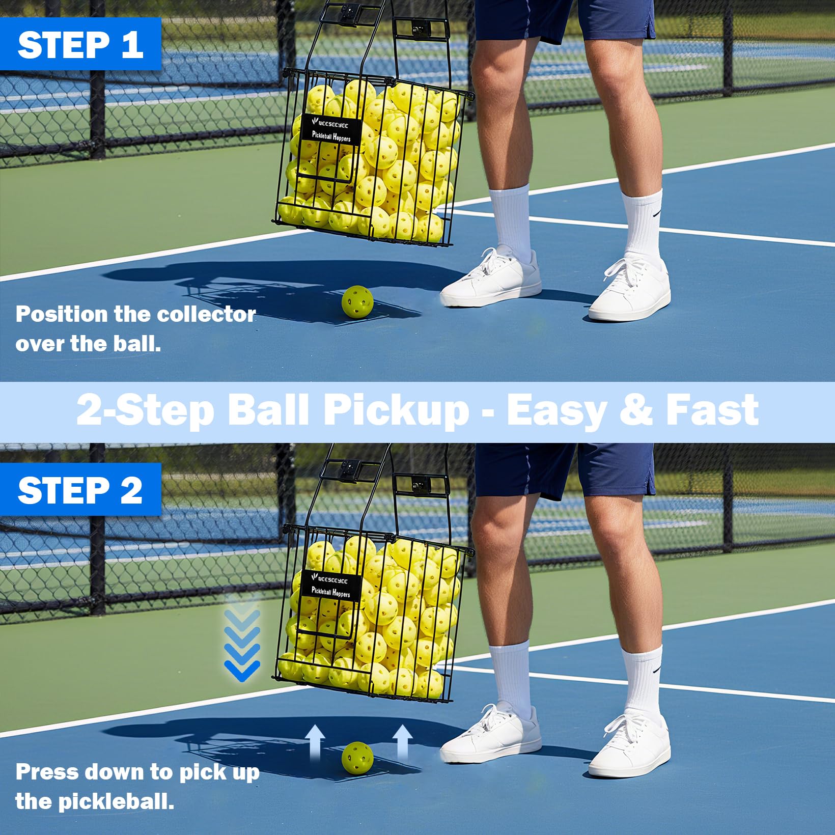Pickleball Hopper Pickleball Picker Upper - Pickleball Retriever Basket Carrier Gatherer Picker Hopper Container for Picking and Storage Training Tool Holds 60 Pickleball