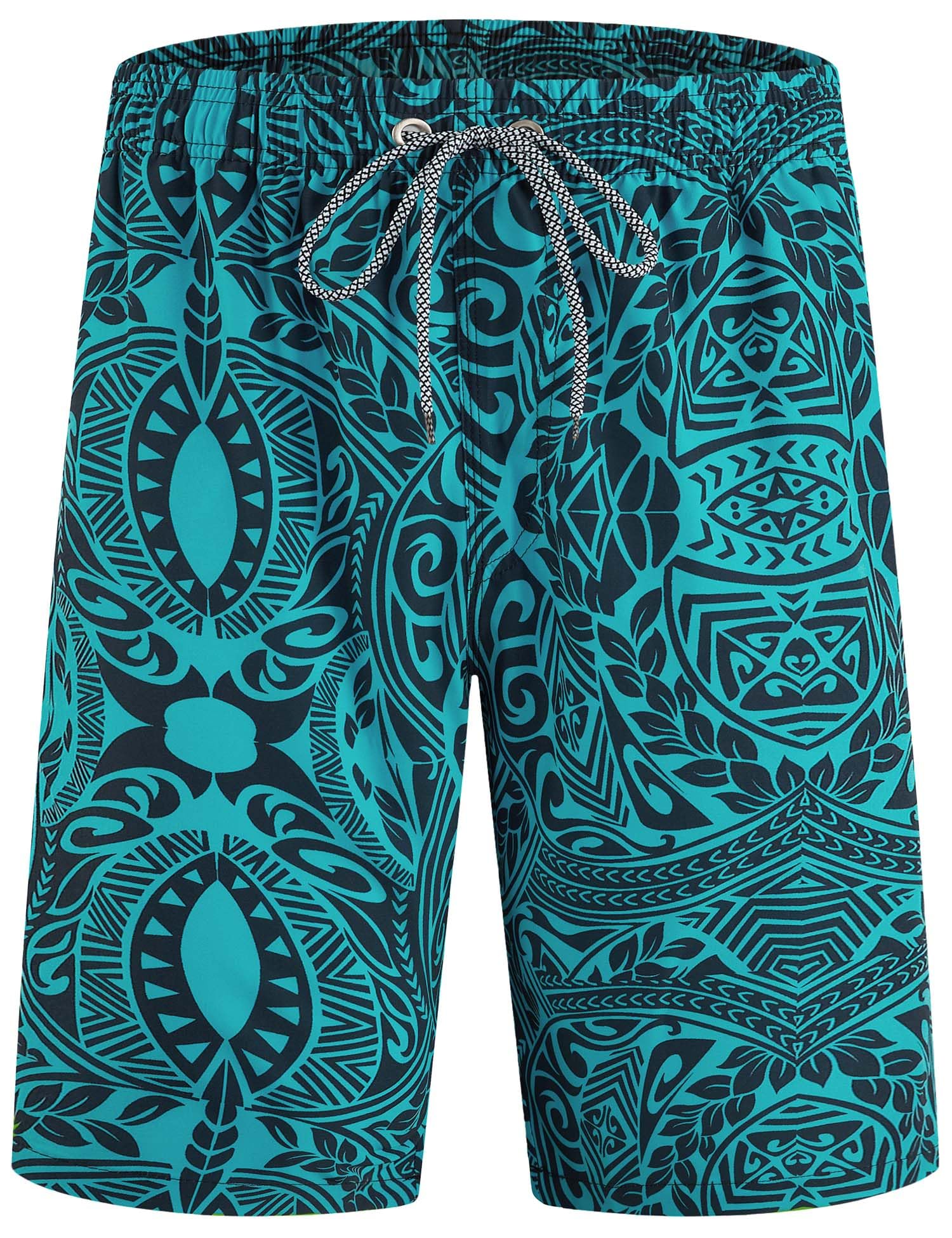 ELETOP Men's Swim Trunks Quick Dry Bathing Suit Swimming Board Shorts Mesh Lining Beach Swimwear Symbol Green L