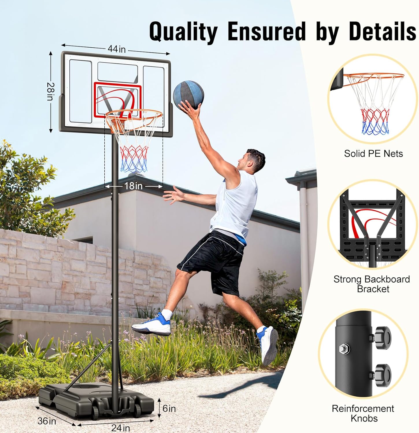 TONBUX Adjustable Basketball Hoop - 10FT Portable Goal with 44 Inch Backboard for Kids & Adults