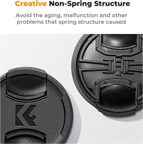 K&F Concept 37mm Lens Cap Cover - 4-in-1 Center Pinch Design with Anti-Loss Keeper & Microfiber Cloth