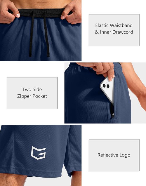 G Gradual Men's Basketball Shorts - Lightweight Quick-Dry 11" Athletic Shorts with Zipper Pockets