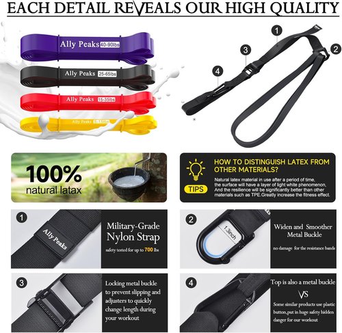 Ally Peaks Pull Up Assistance Bands - Heavy Duty Resistance Bands for Up to 410lbs | Adjustable Size & Fabric Feet/Knee Rest