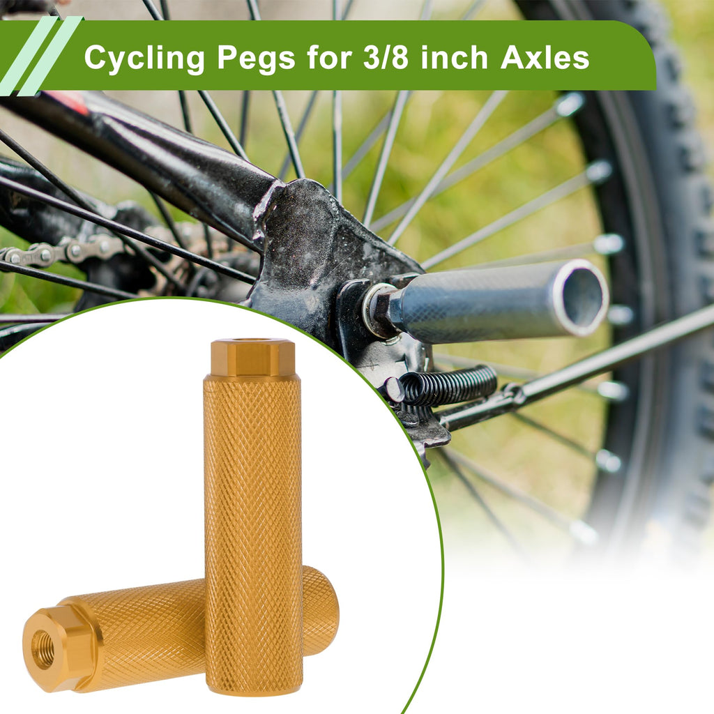 PARSLUCK 4 Pcs Aluminum Alloy Anti-Skid Bike Pegs 100mm Length Bicycle Backseats Stands Cycling Foot Pegs 3/8 Inch Axles Gold Tone