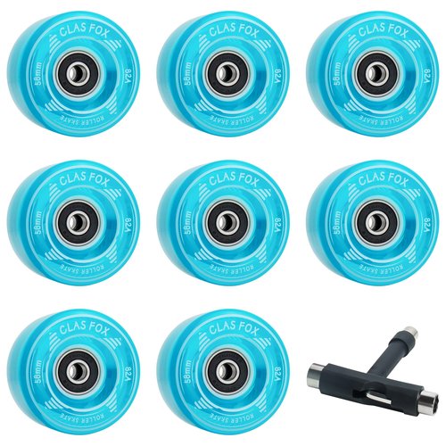CLAS FOX Roller Skate Wheels Outdoor or Indoor 58mm32mm 82A (Set of 8) (Blue)