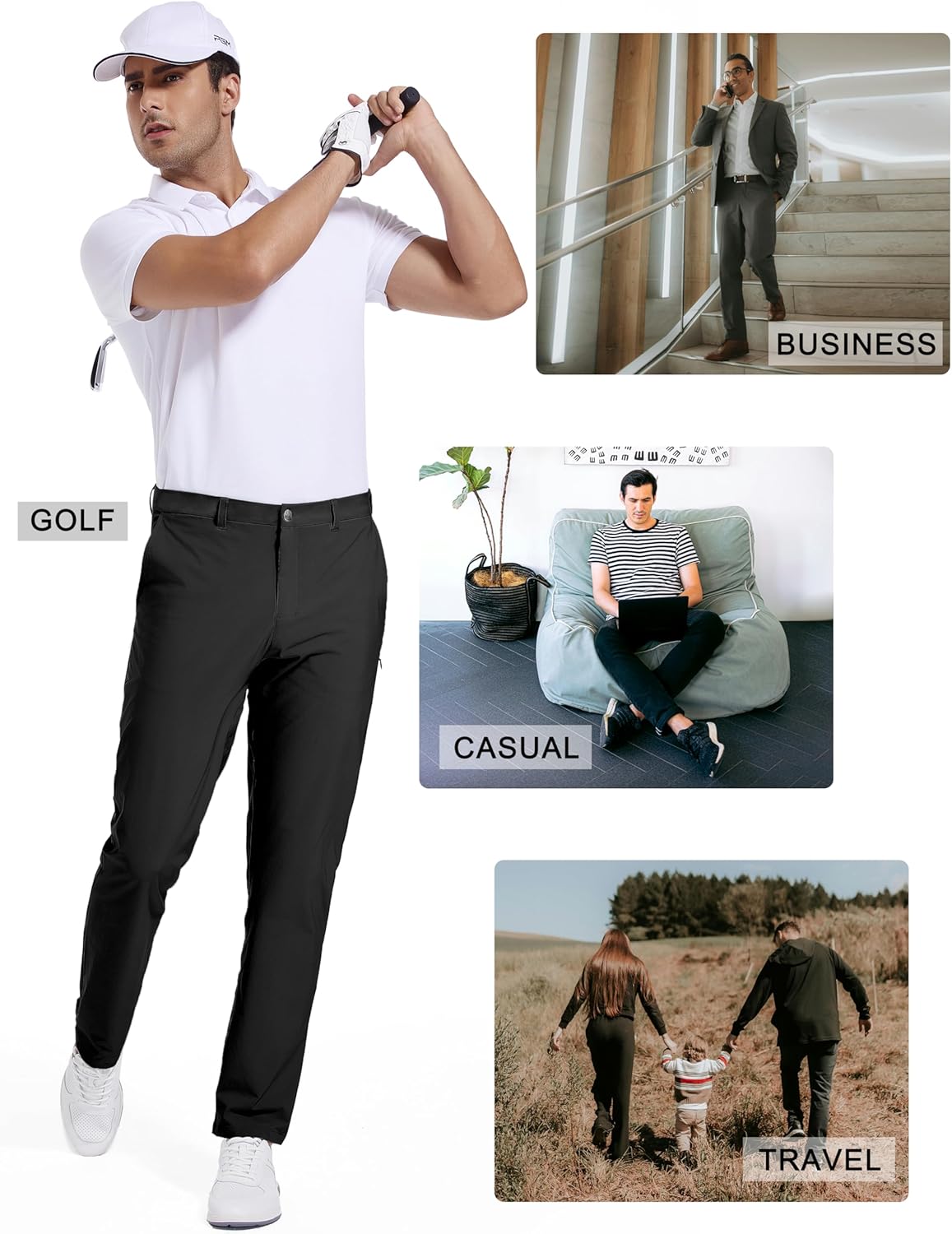 Skiennix Golf Pants for Men - Stretch Quick Dry Lightweight Trousers | Business Casual Sizes 30-34