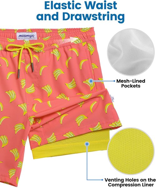 Maamgic Men's Swim Trunks - Quick Dry Bathing Suit with Compression Liner | 7-Inch Inseam