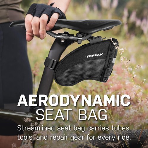 Topeak Aero Wedge Pack with Fixer F25 (Small) – Compact Aerodynamic Bike Saddle Bag with QuickClick Mount, Durable 1000D Nylon, Reflective Strip & Safety Light Clip