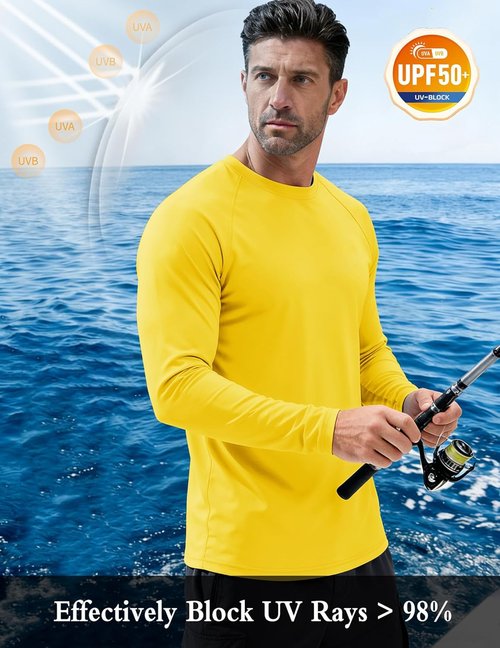NEYOUQE Men's UPF 50+ Sun Protection Long Sleeve Rash Guard | Lightweight Quick-Dry Swim Top