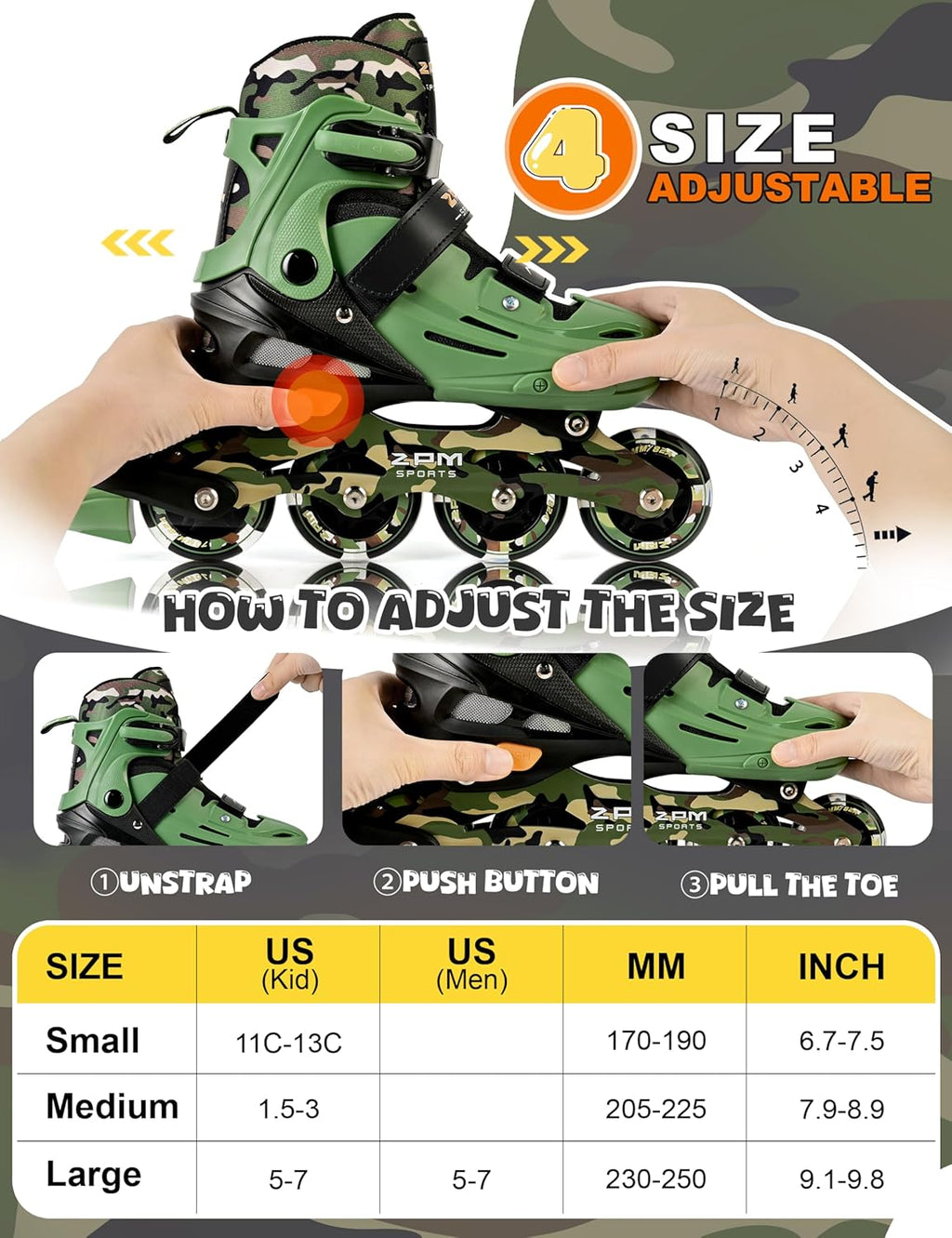 2PM SPORTS Inline Skates - Adjustable Light-Up Roller Skates for Kids Ages 5-12 | Indoor/Outdoor Use
