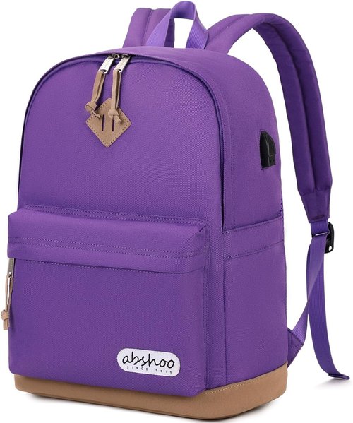 Abshoo Basic School Backpack - Water Resistant Bookbag for College & High School | Purple Daypack