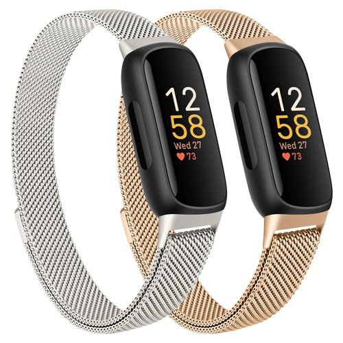 Meliya Compatible with Fitbit Inspire 3 Bands Women Men, Stainless Steel Metal Mesh Loop Adjustable Magnetic Wristband Replacement Straps Compatible with Fitbit Inspire 3 Fitness Tracker