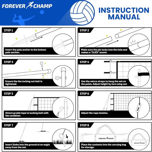 Forever Champ Volleyball Net - Regulation 32x3 Ft Size with 8.5-Inch PU Volleyball & Carrying Bag | Portable Outdoor Set