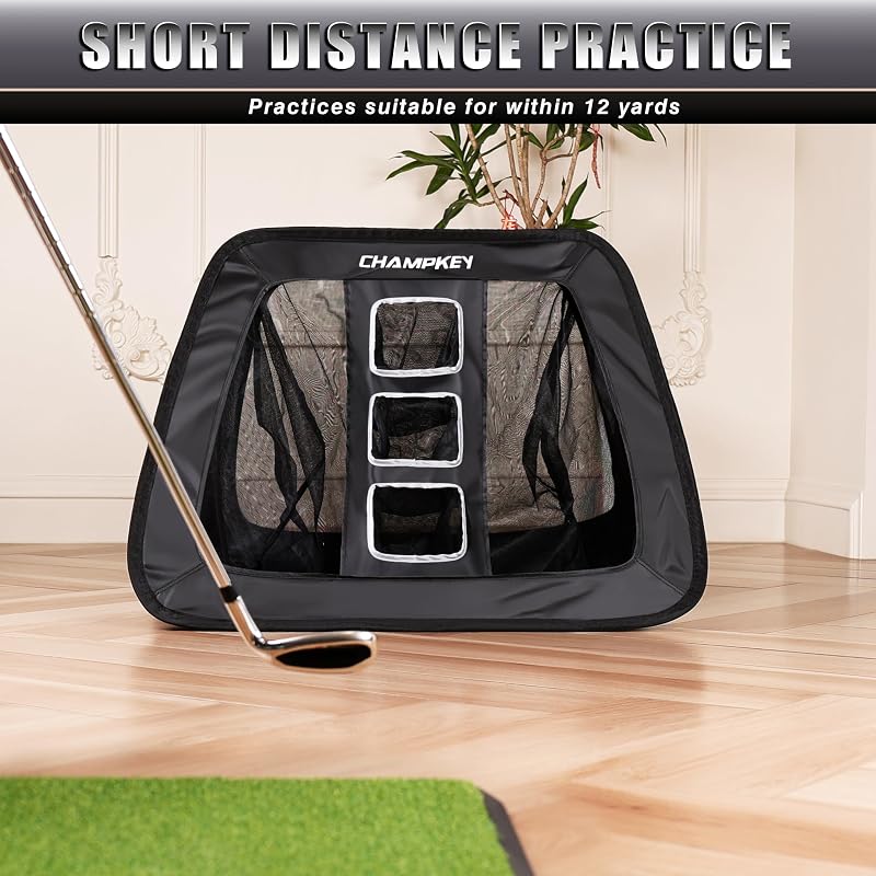 Champkey Double-Sided Golf Chipping Net with Dual Turf Mat, 12 Foam Balls