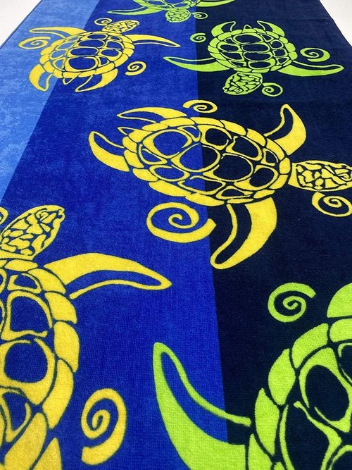 Kaufman Beach Towels - 100% Soft Plush Cotton Velour | Quick-Dry Large 30'' x 60'' Towel (SWM Turtles)