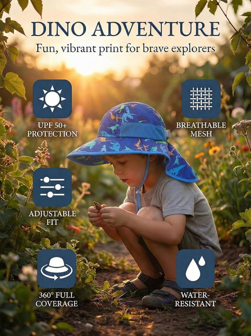 Icolor Kids Sun Hat - UPF 50+ Sun Protection Bucket Hat for Toddlers | Summer Beach Play Hat for Ages 3-10