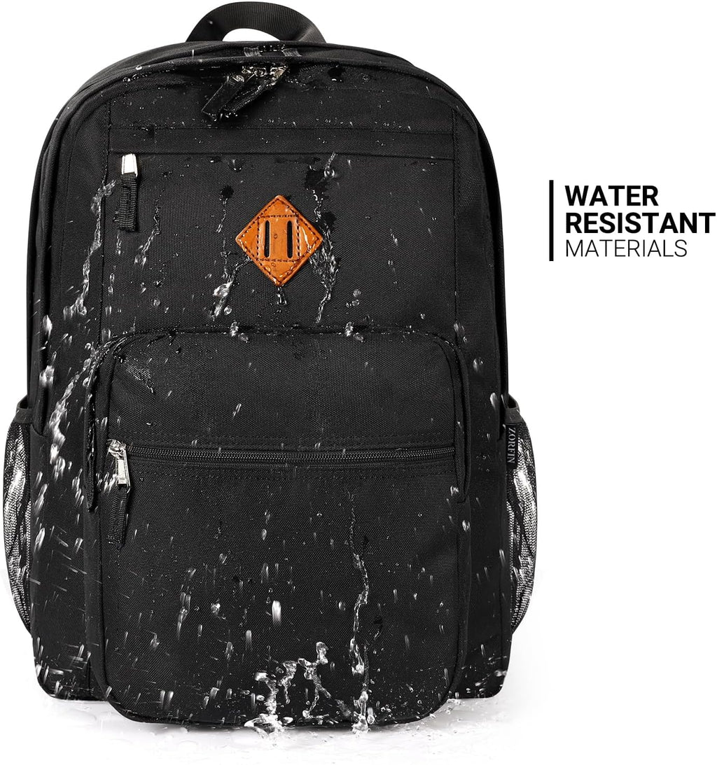 ZORFIN 26L Black Backpack - Water Resistant College & Travel Bookbag for All-Day Comfort
