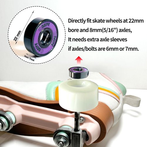 Naivskb Skate Bearings 8mm 16 Pack, Precision 608 Bearings Quad Inline Skates Roller Derby Skateboard Longboard Scooter(Neon Purple)