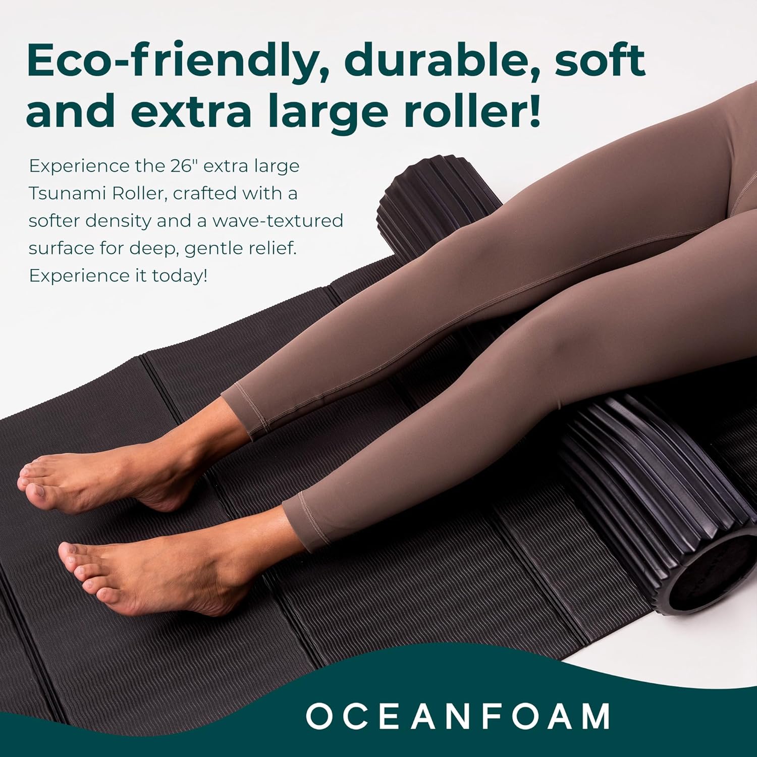 Oceanfoam Tsunami Roller (Black) - Extra-Large, 26" x 5.9" - Soft, Textured Foam Roller for Physical Therapy, Back Pain, Exercise & Stretching - Wave Textured - Yoga, Athletics, & Wellness
