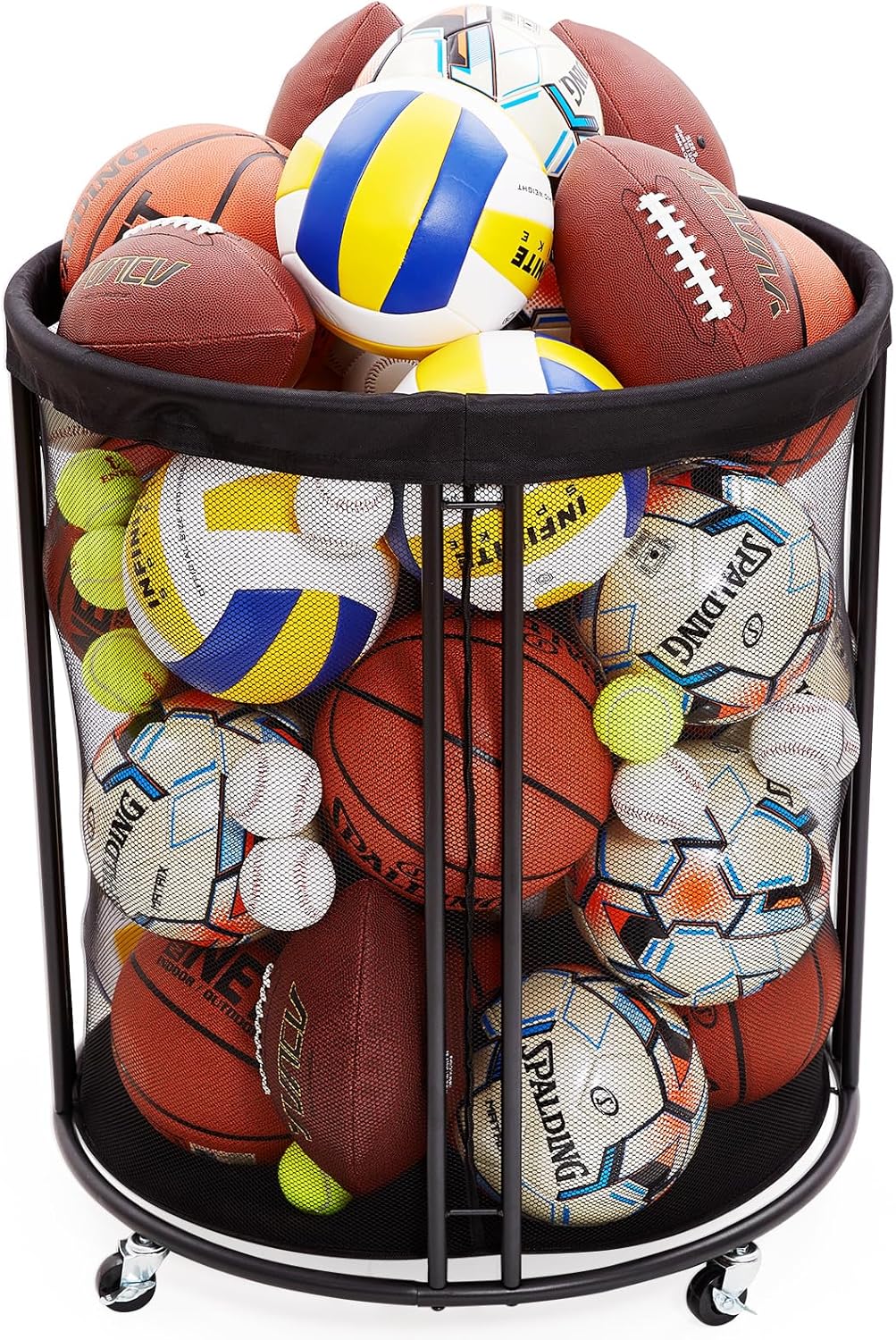 Skiennix Ball Storage Cart - Mobile Sports Ball Holder with Wheels for Basketball, Soccer, Garage & School