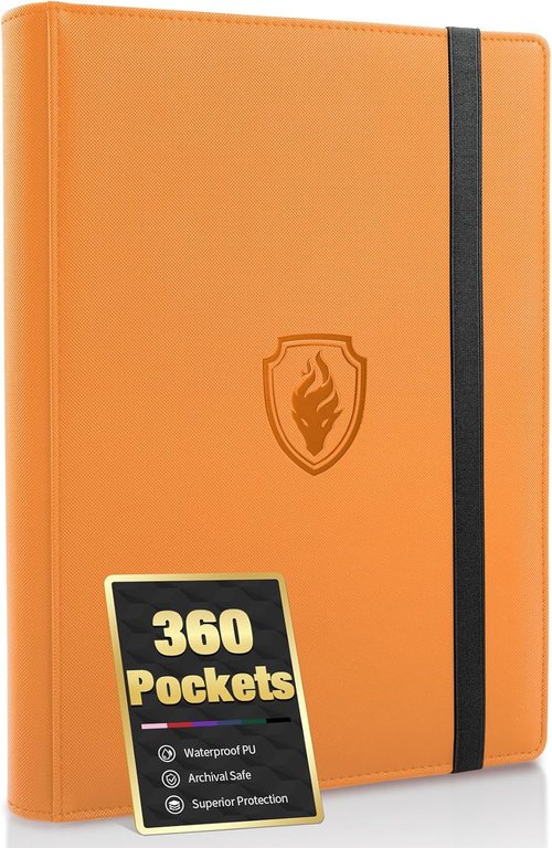 Fabmaker Premium 9 Pocket Card Binder - Sturdy PU Cover for 360 Cards | Sleek Orange Trading Card Album
