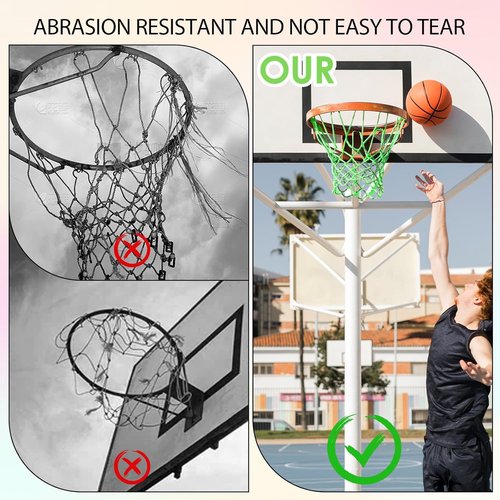 Nightlight Basketball Net - Portable Luminous Nylon Basketball Net for All Weather | 12 Loops
