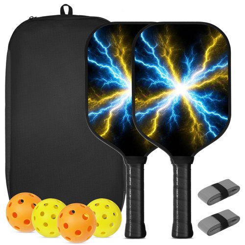 Kiafmol Professional Pickleball Paddle Pickle Ball Equipment, Fiberglass Pickleball Racquet Set of 2 Paddles and Balls for Men, Women, Adults,