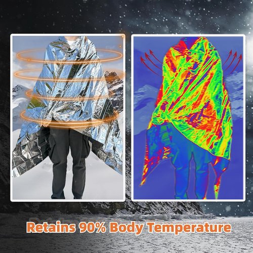 Emergency Thermal Blankets - 6 Pack Extra Large Mylar Survival Blankets | 84” x 64” Silver Foil for Camping & Hiking