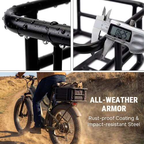 Electric Bike Rear Basket Heavy Duty Steel Frame with Net and Liner, RoakyRoasy 23L Large Capacity Back Rack Mounted Cargo Carrier for Ebike, Superior Deformation Resistance